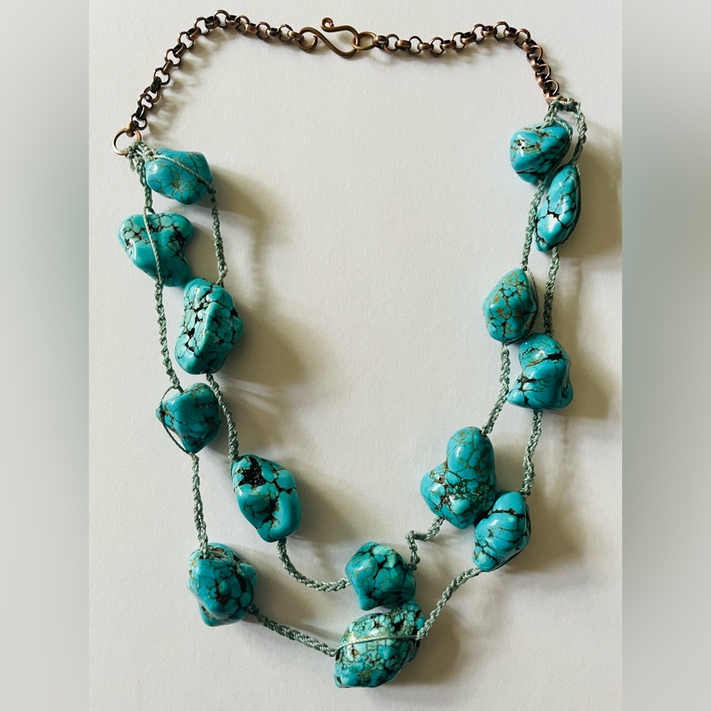 Artesian Copper Silk and Turquoise Stone Beaded Necklace